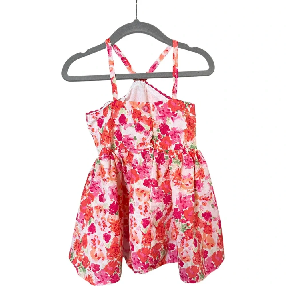 Haute Hippie Floral Halter Dress Kids 24M Pink‎ Orange Cotton Scalloped Summer